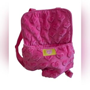 Build A Bear Workshop Pink Fuzzy Heart Backpack Carrier Pouch Purse